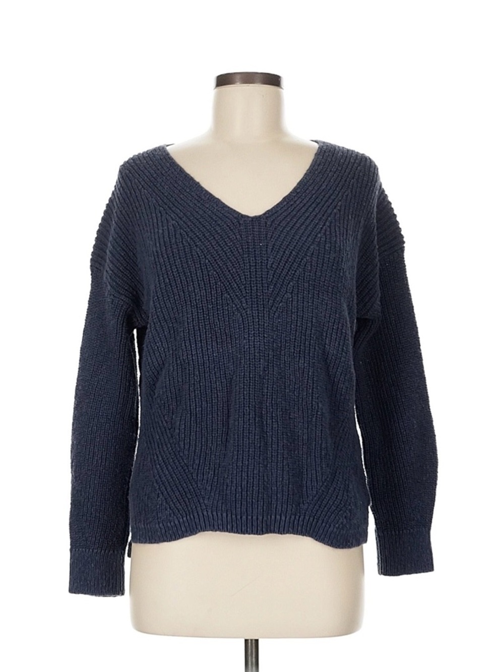 Madewell Navy V-Neck Ribbed Knit Sweater